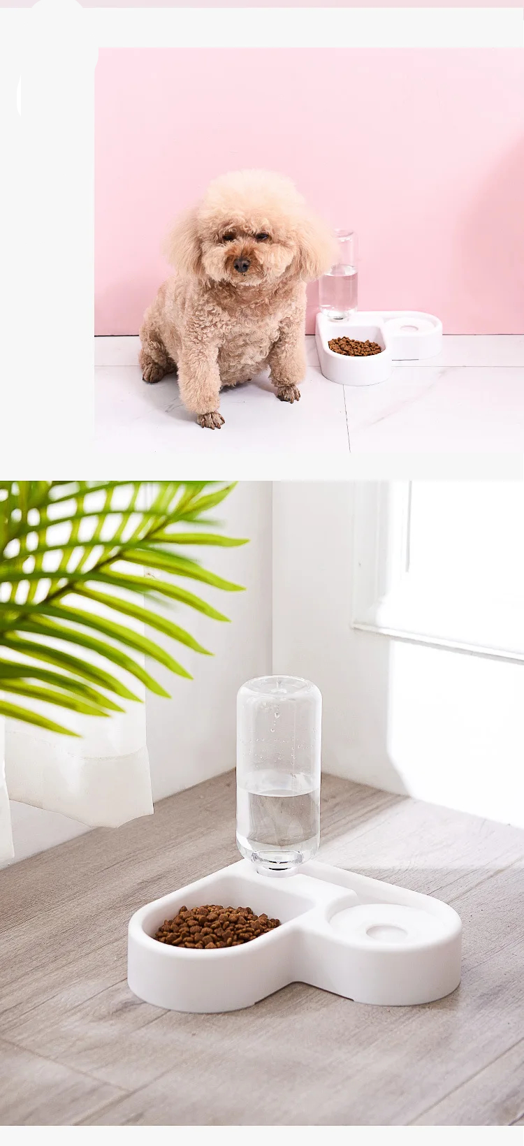 Corner small Dog or Cat Automatic Drinking with feeding Bowl