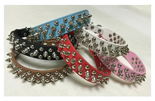 1pc Cool Cat Dog  Leather Spiked Studded Collar