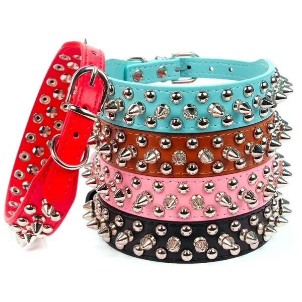 Adjustable PU Leather Punk Rivet Spiked Dog collar Neck Strap