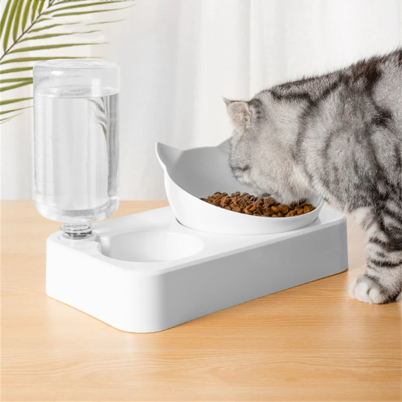 2-in-1 Pet Feeding Bowl with Automatic Water Dispenser and Removable Stainless Steel Bowls