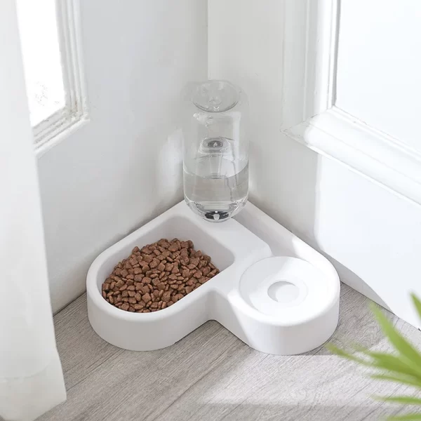 Corner small Dog or Cat Automatic Drinking with feeding Bowl