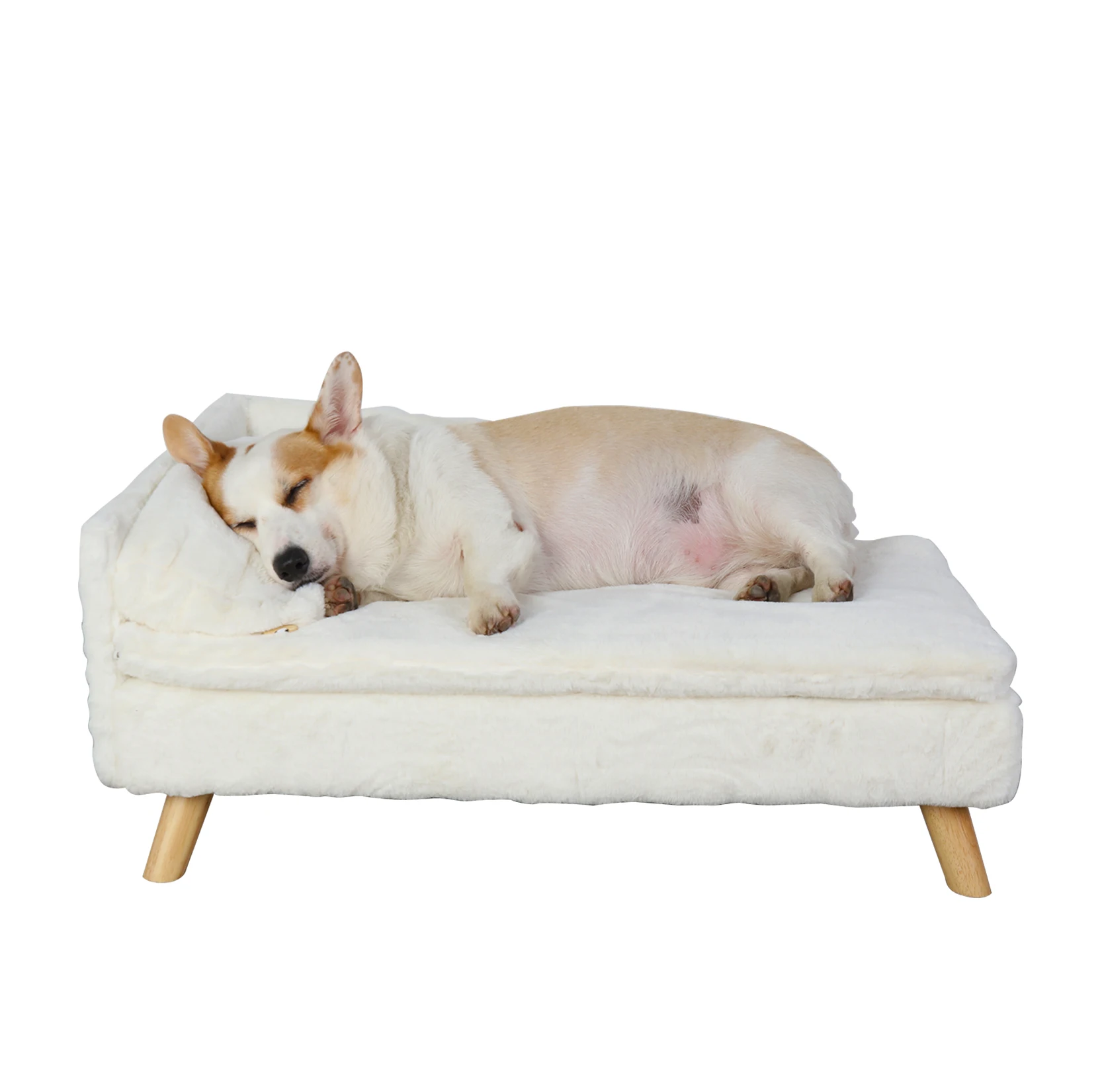 Nordic Elevated Pet Sofa Bed with Cozy Pad and Sturdy Wood Legs - Waterproof for Small Dogs and Kittens