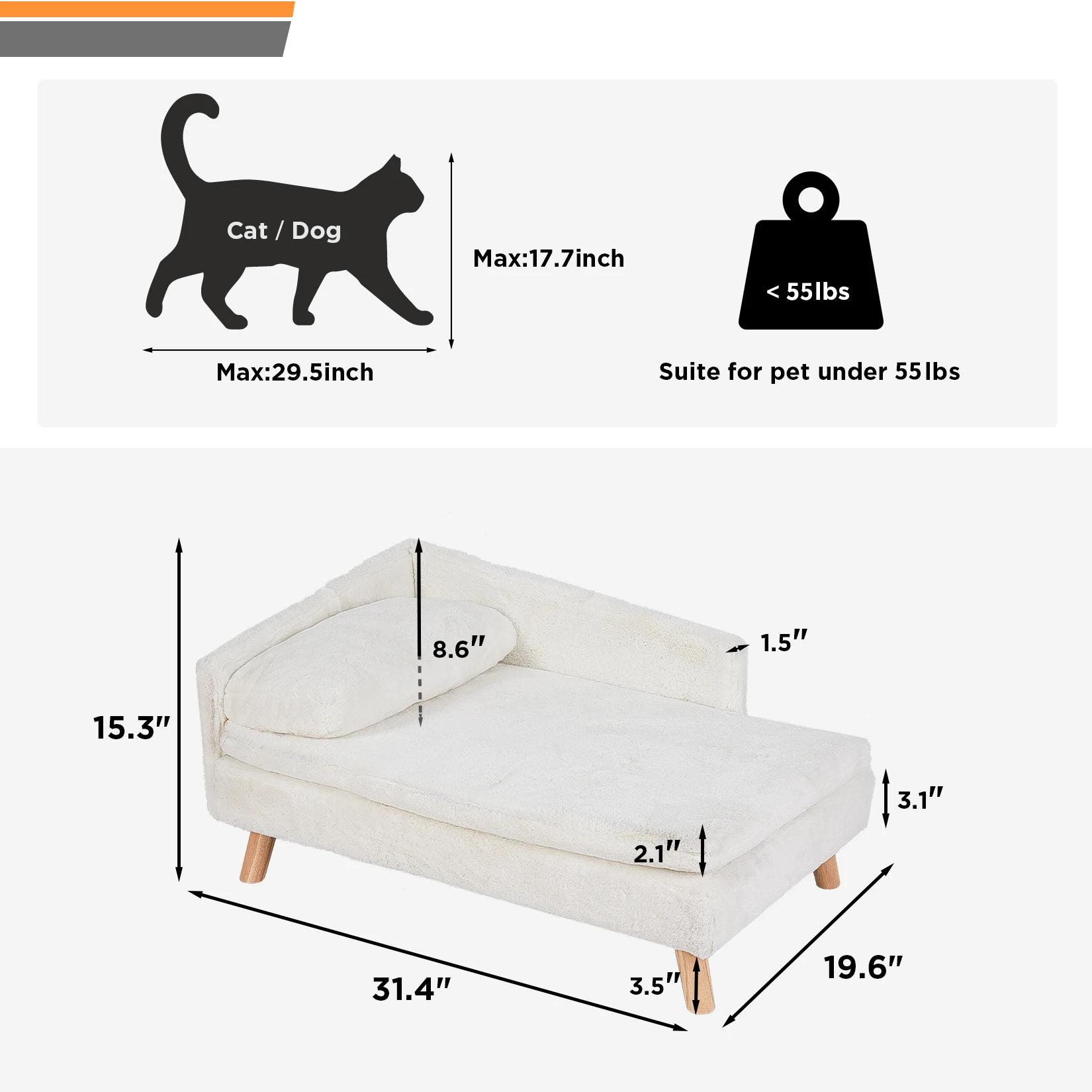 Nordic Elevated Pet Sofa Bed with Cozy Pad and Sturdy Wood Legs - Waterproof for Small Dogs and Kittens