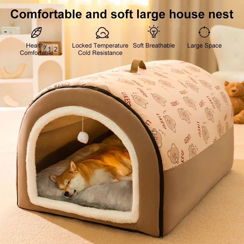 Warm Winter Cat Dog Bed Mat - Cozy Geometric House Nest for Medium to Large Pets