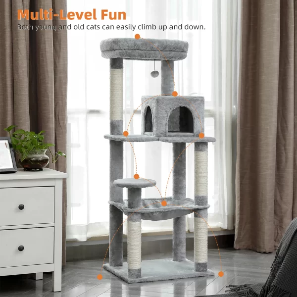 Cat Tree for Indoor Cats 5-Level Cat Tower for Large Cats with Large Hammock Sisal Covered Scratching Posts Cozy Condo Top Perch - Image 2