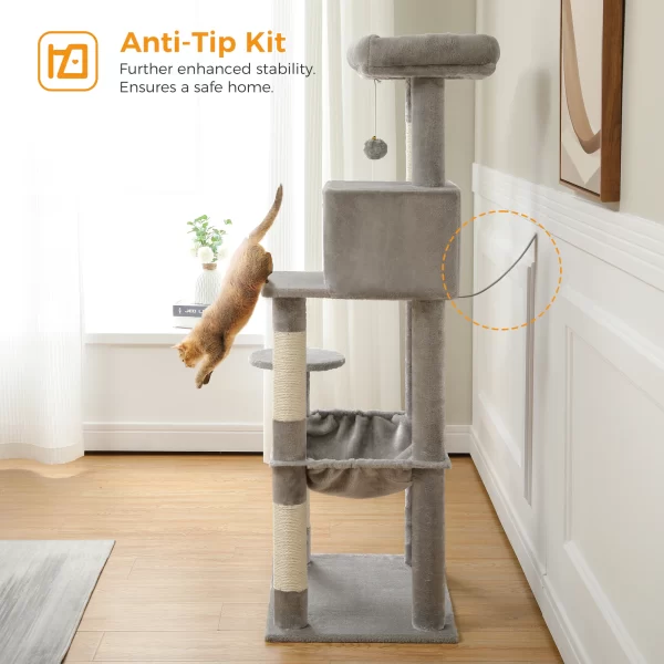 Cat Tree for Indoor Cats 5-Level Cat Tower for Large Cats with Large Hammock Sisal Covered Scratching Posts Cozy Condo Top Perch - Image 3