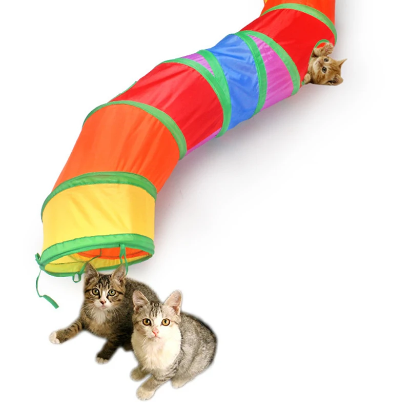 Foldable Cat Play Tunnel | Rainbow Collapsible Pet Tube