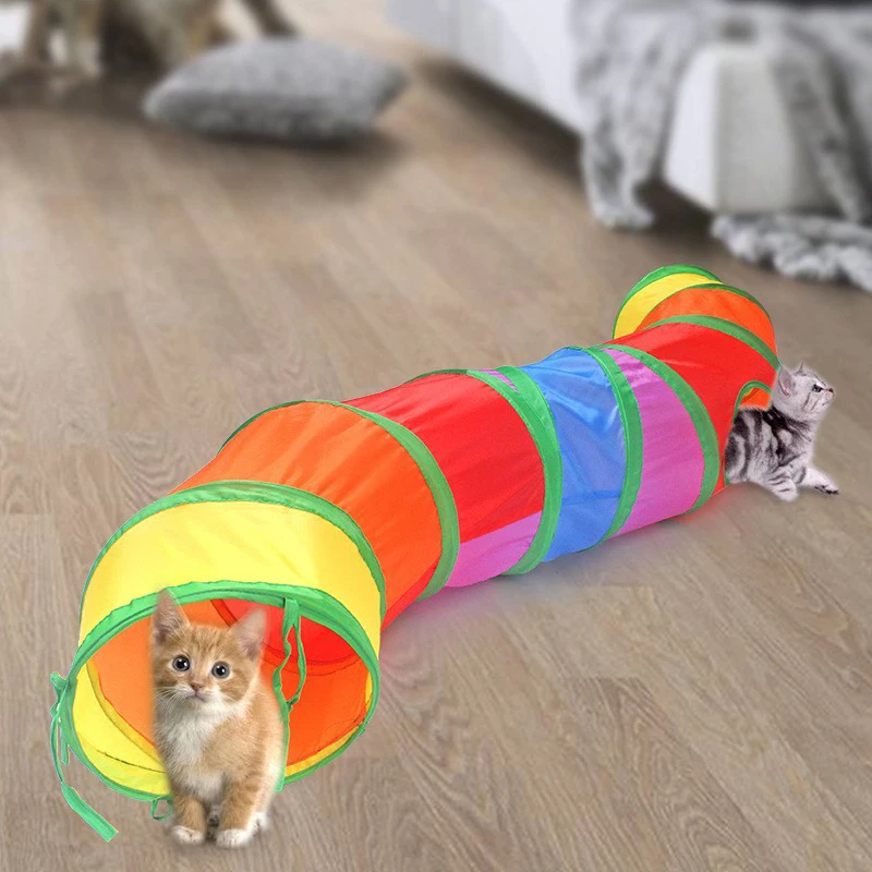 Foldable Cat Play Tunnel | Rainbow Collapsible Pet Tube