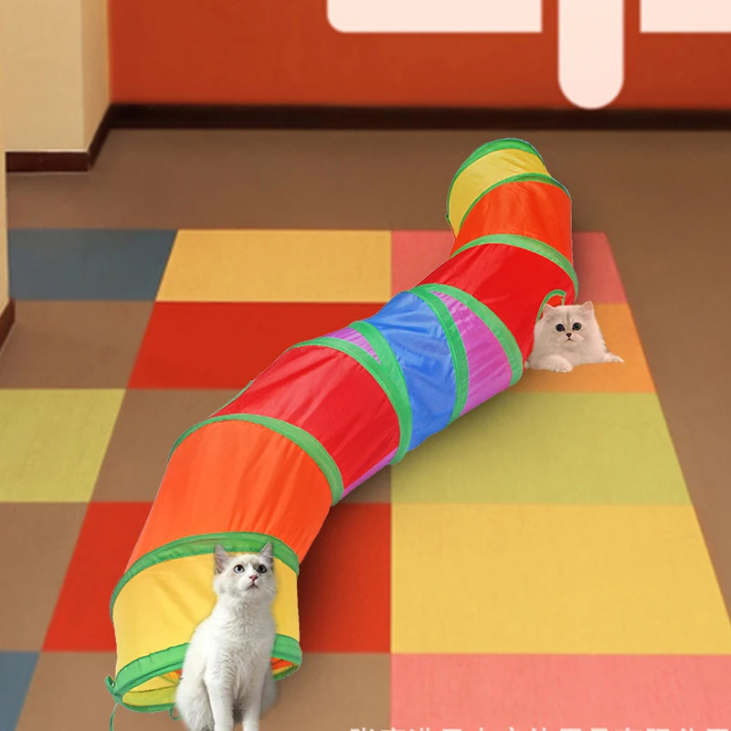 Foldable Cat Play Tunnel | Rainbow Collapsible Pet Tube