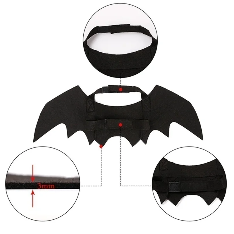 Halloween Bat Wings Pet Costume | Black Felt Harness for Cats & Dogs