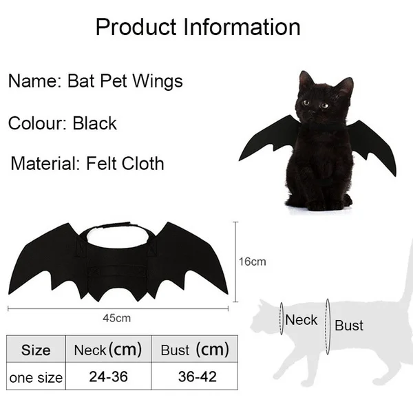 Halloween Bat Wings Pet Costume | Black Felt Harness for Cats & Dogs