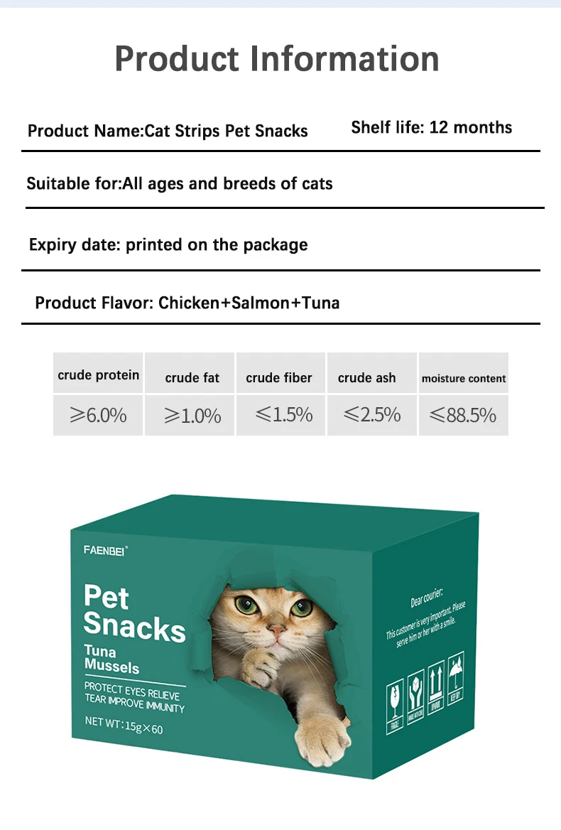 Cat Nutrition Boxed Strips | Chicken, Salmon & Tuna Pet Snacks