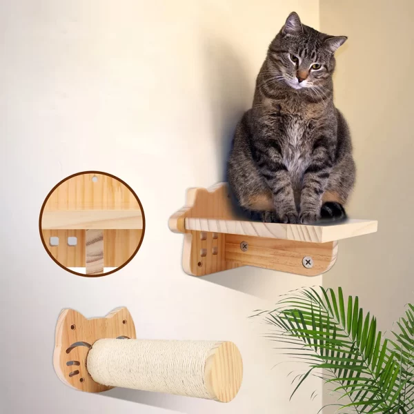 Cat Climbing Shelf Wall-Mounted with Sisal Scratching Post – Multi-Level Cat Stairway and Activity Centre - Image 5