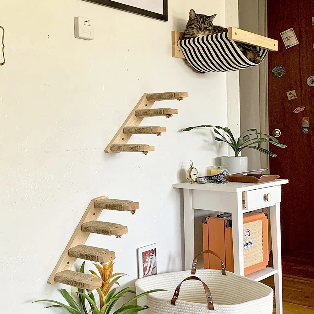 Cat Climbing Shelf Wall-Mounted with Sisal Scratching Post – Multi-Level Cat Stairway and Activity Centre