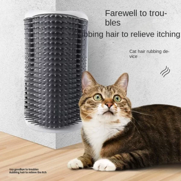 Cat Corner Grooming Brush with Self-Massaging Comb – Wall-Mounted Cat Hair Remover & Itch Reliever