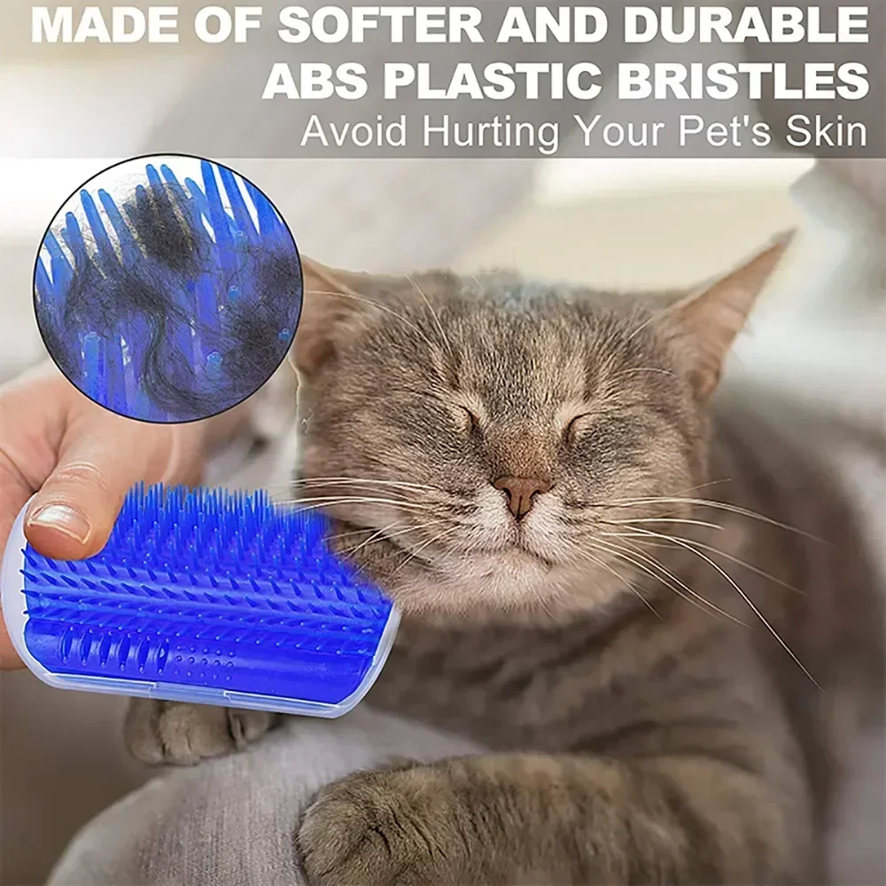 Cat Corner Grooming Brush with Self-Massaging Comb – Wall-Mounted Cat Hair Remover & Itch Reliever