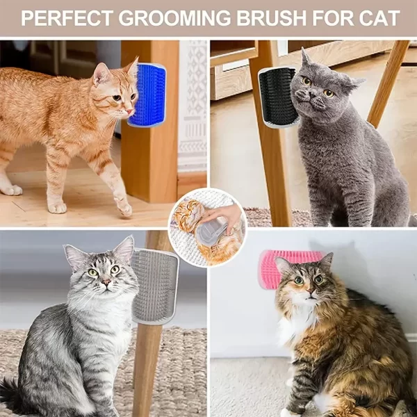 Cat Corner Grooming Brush with Self-Massaging Comb – Wall-Mounted Cat Hair Remover & Itch Reliever - Image 4