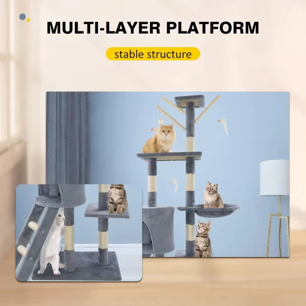 DayPlus 140cm Cat Tree Tower – Multi-Level Cat Scratching Post & Activity Centre for Indoor Cats - Image 2