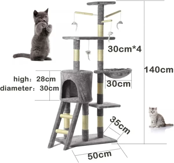 DayPlus 140cm Cat Tree Tower – Multi-Level Cat Scratching Post & Activity Centre for Indoor Cats - Image 5