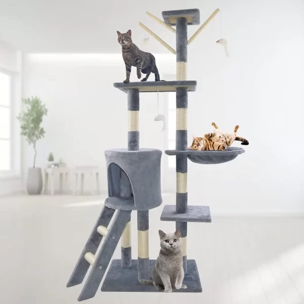 DayPlus 140cm Cat Tree Tower – Multi-Level Cat Scratching Post & Activity Centre for Indoor Cats