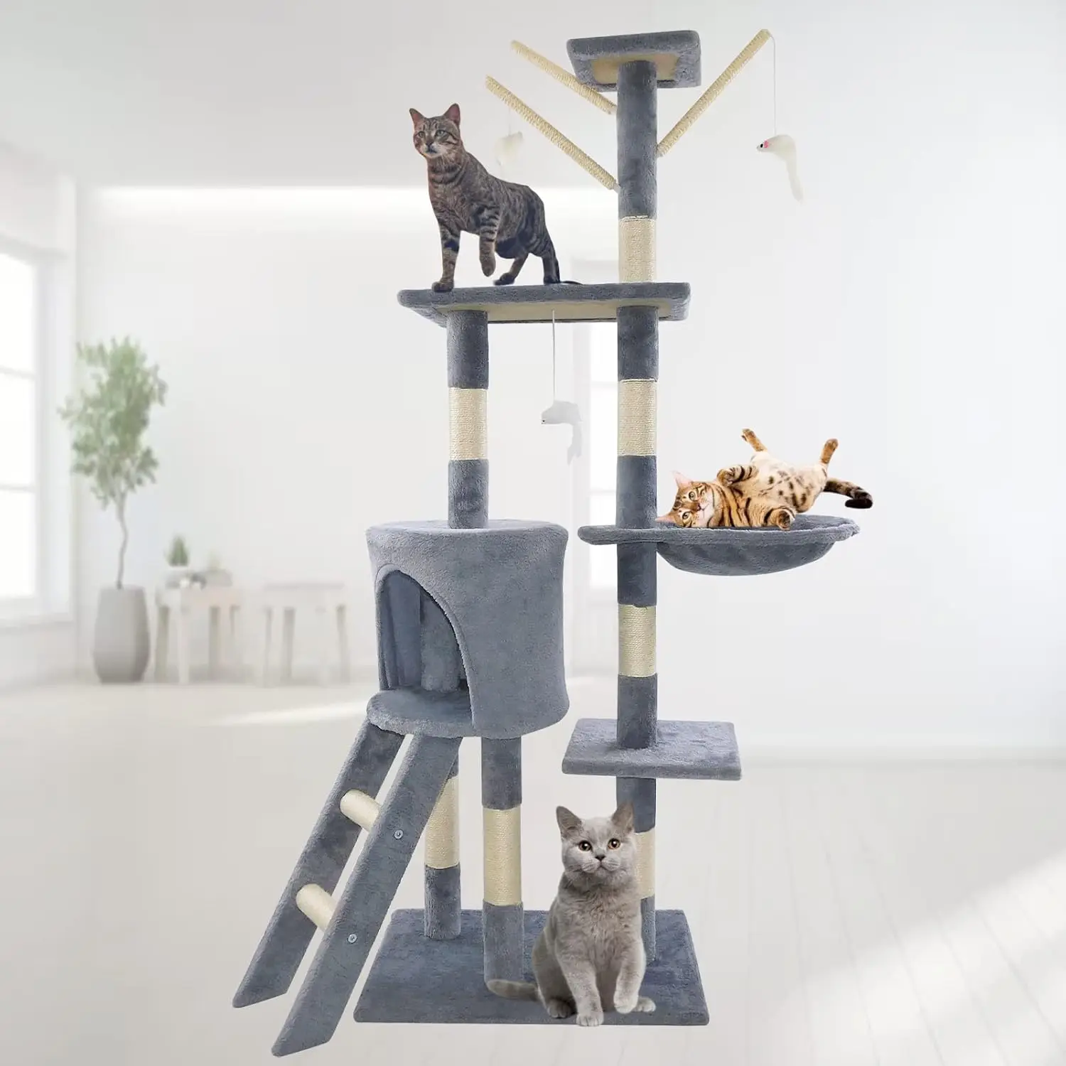 DayPlus 140cm Cat Tree Tower – Multi-Level Cat Scratching Post & Activity Centre for Indoor Cats