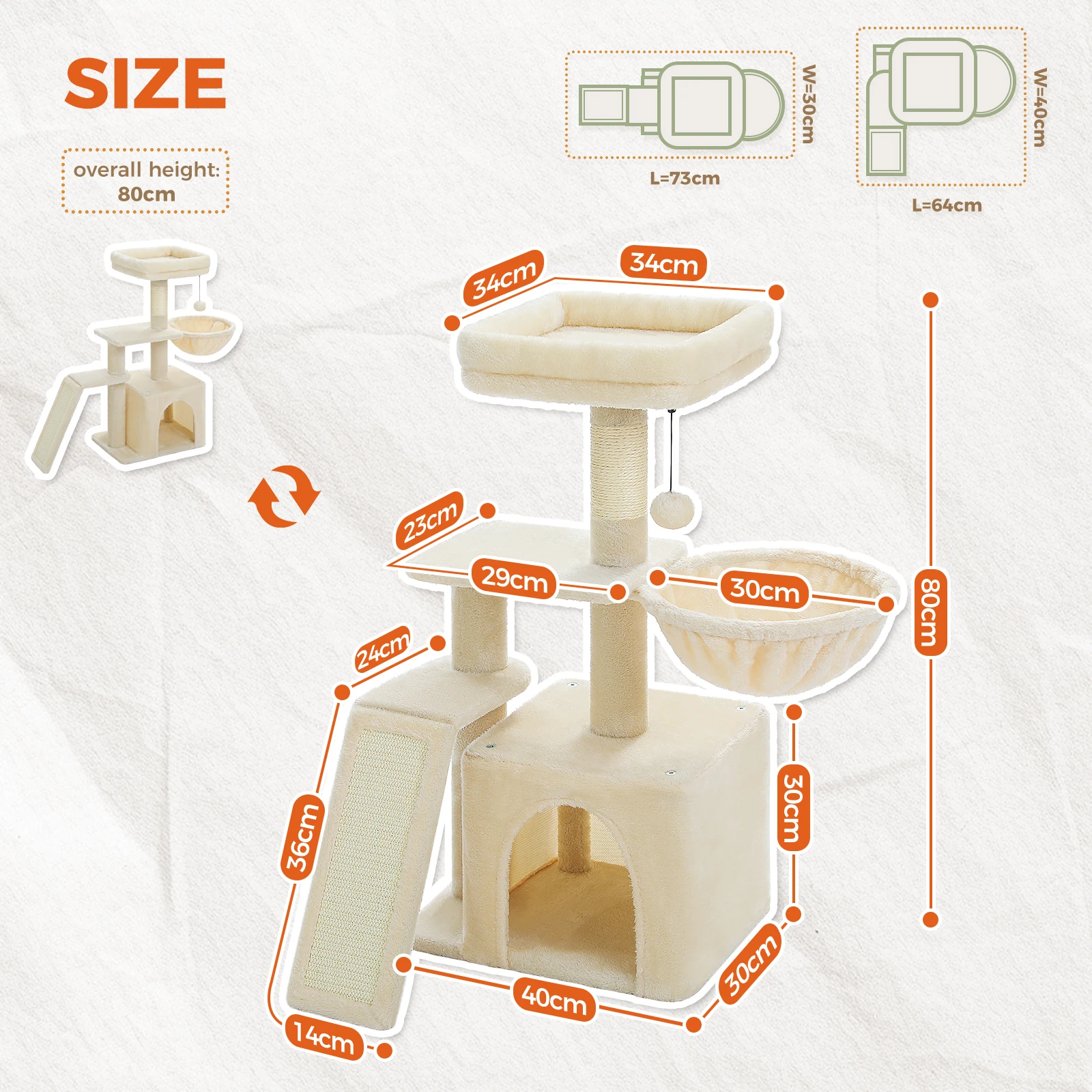 Cat Tree Tower with Scratching Posts, Condo & Hammock – Multi-Level Activity Center for Indoor Cats - Image 2