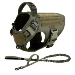 Tactical No-Pull Dog Harness & Bungee Leash Set – Handle, MOLLE Panels, Metal Buckles (S–XL)