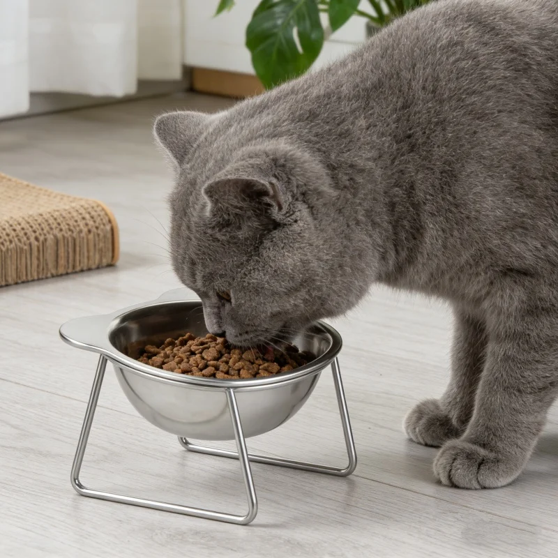 Tilted Stainless Steel Cat Bowl with Stand: Raised 15 Degree Feeder - Image 2