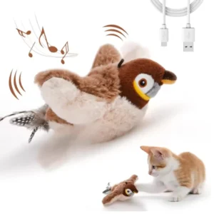 Flapping Chirping Bird Cat Toy – Touch-Activated, Rechargeable Interactive Toy with Catnip