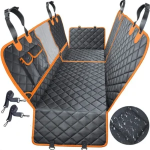 Waterproof Dog Car Seat Cover – Back Seat Hammock with Mesh Window, Side Flaps & Seat Belt Tether