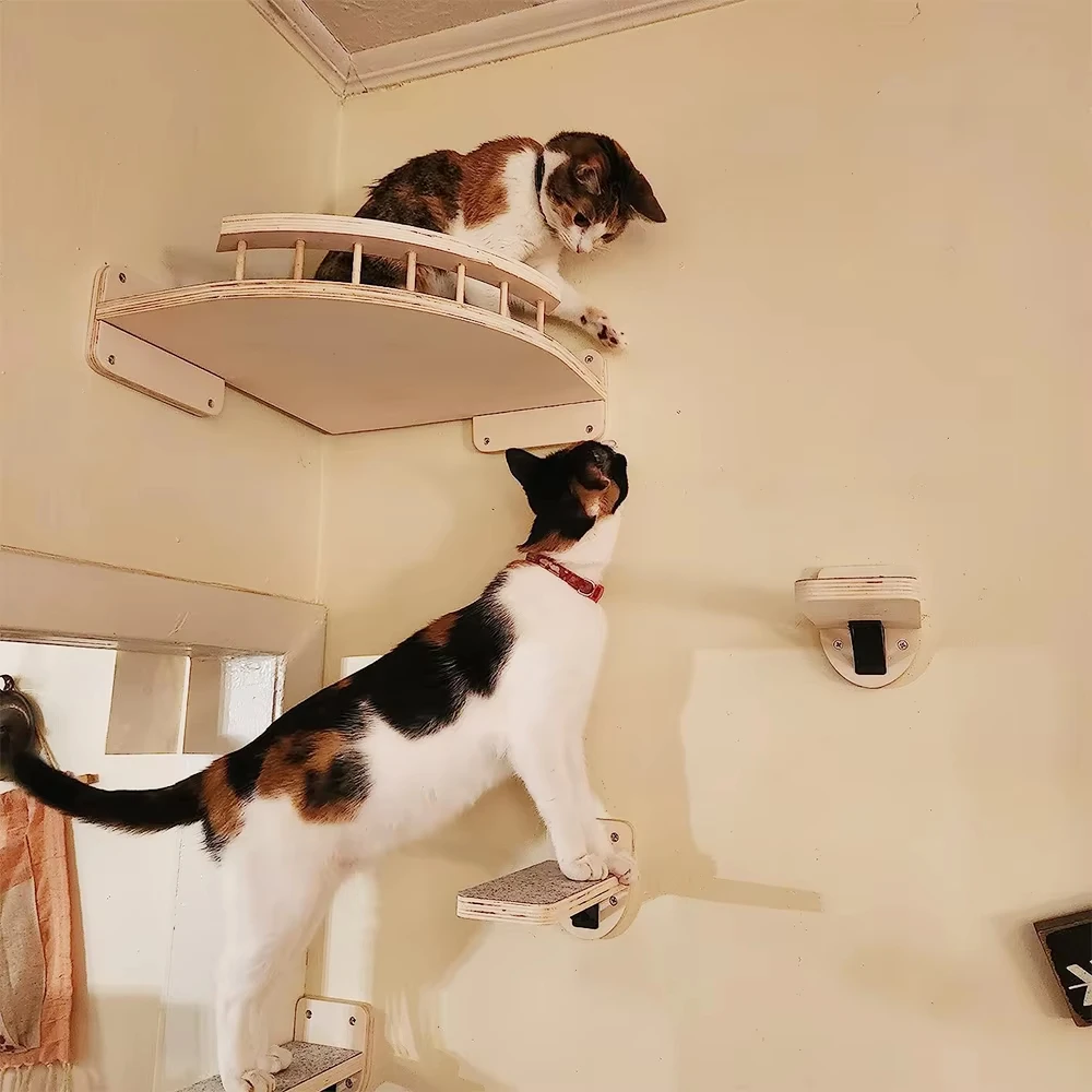 Cat Wall Stairway: Four Wooden Steps with Sisal Scratching Post - Image 4