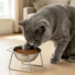 Tilted Stainless Steel Cat Bowl with Stand: Raised 15 Degree Feeder