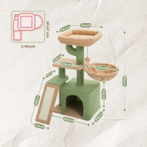 Cat Tree Tower with Scratching Posts, Condo & Hammock – Multi-Level Activity Center for Indoor Cats
