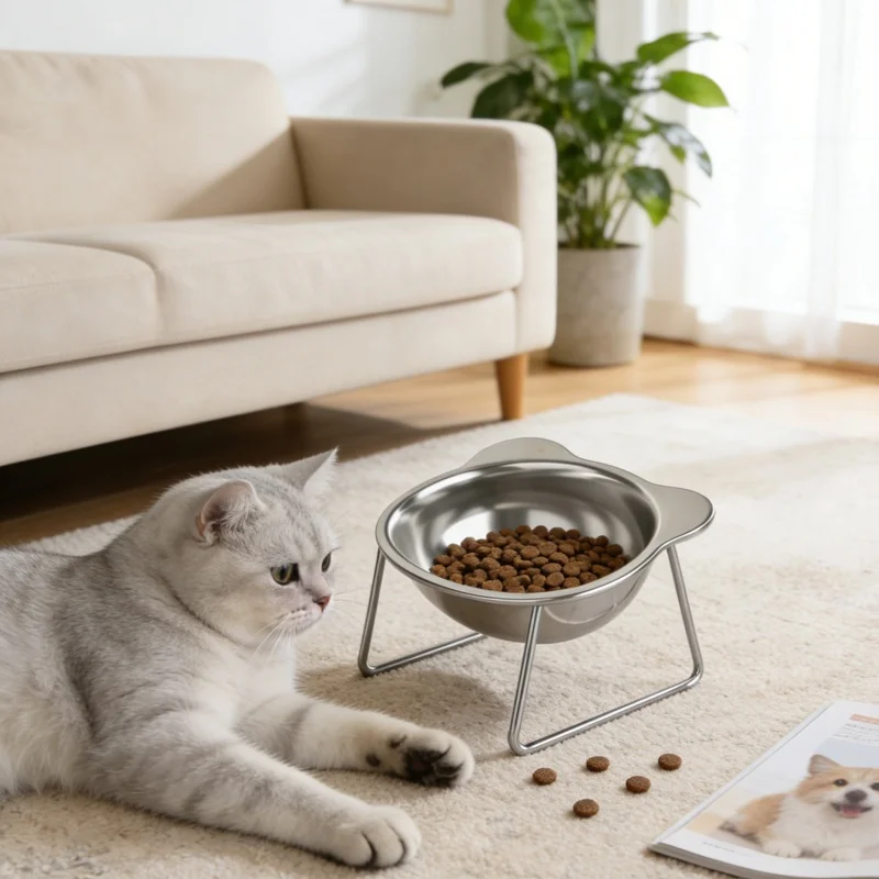 Tilted Stainless Steel Cat Bowl with Stand: Raised 15 Degree Feeder - Image 3