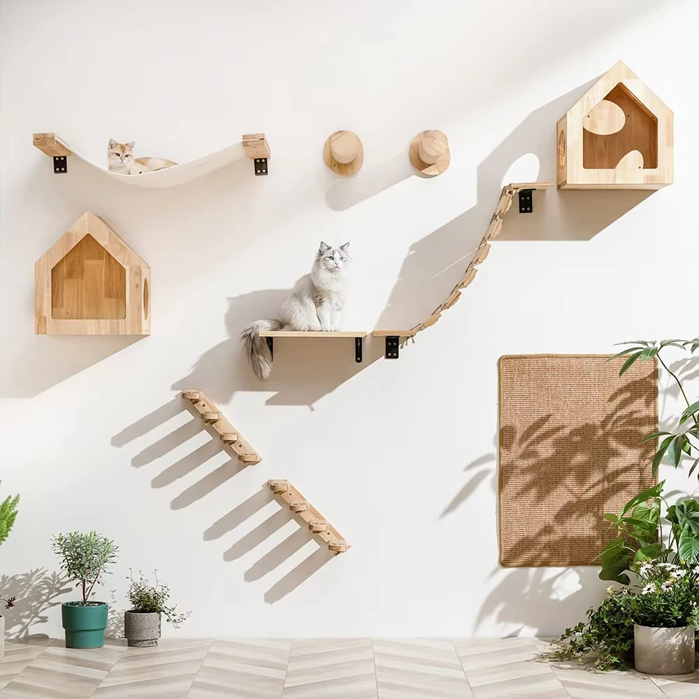 Cat Wall Stairway: Four Wooden Steps with Sisal Scratching Post - Image 2